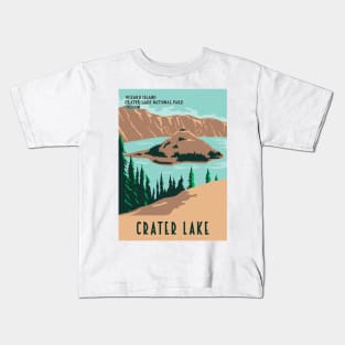 WPA Poster of Crater Lake National Park with Wizard Island and Phantom Ship Kids T-Shirt